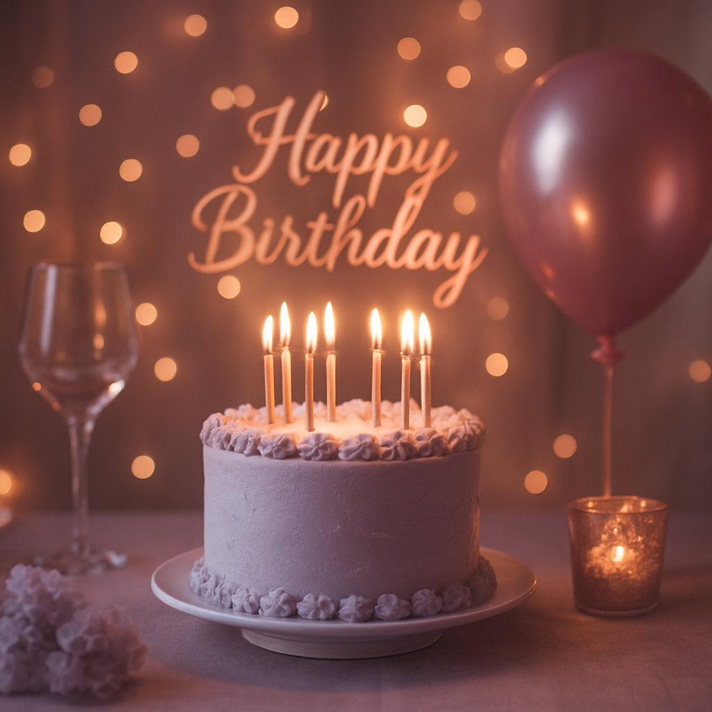 Birthday cake with glowing candles